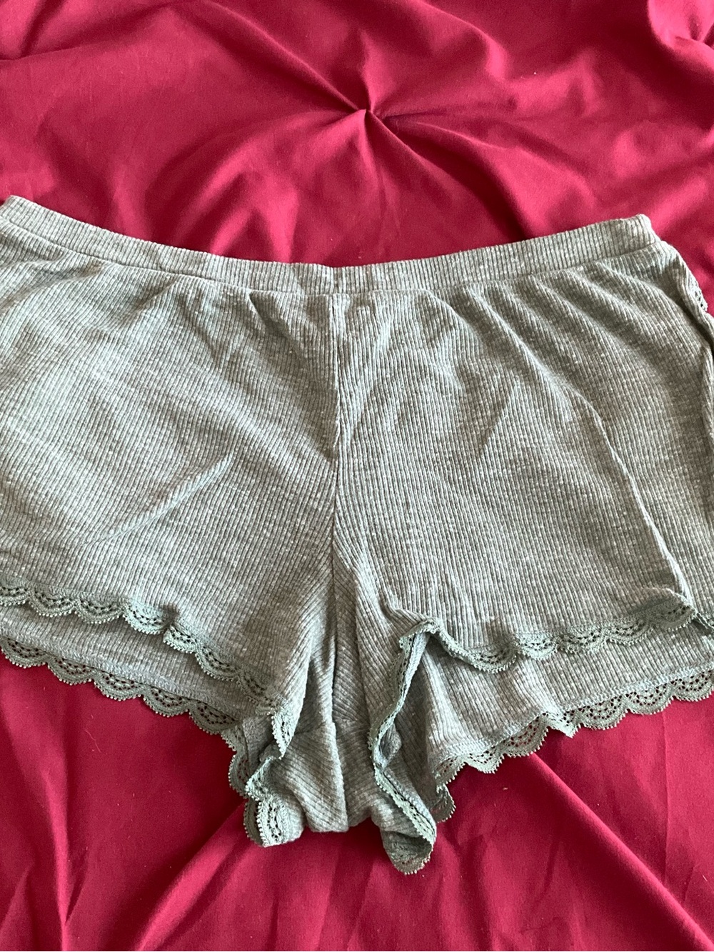 Victoria's Secret Ribbed Scallop-Edge Lounge Shorts - Sage
